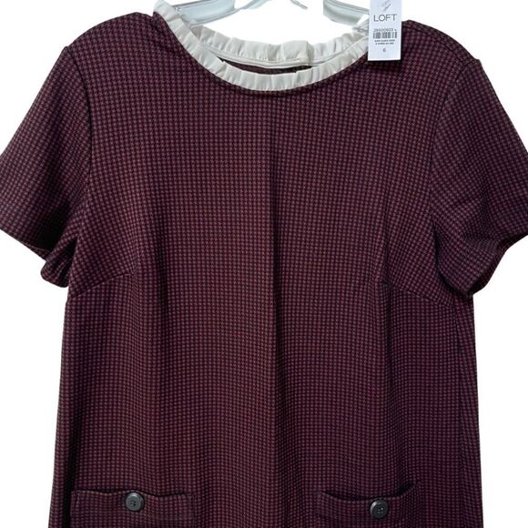NWT Ann Taylor LOFT Red Petite Shift 6 Contrast Trim Ruffled-neck DRESS - Picture 5 of 8